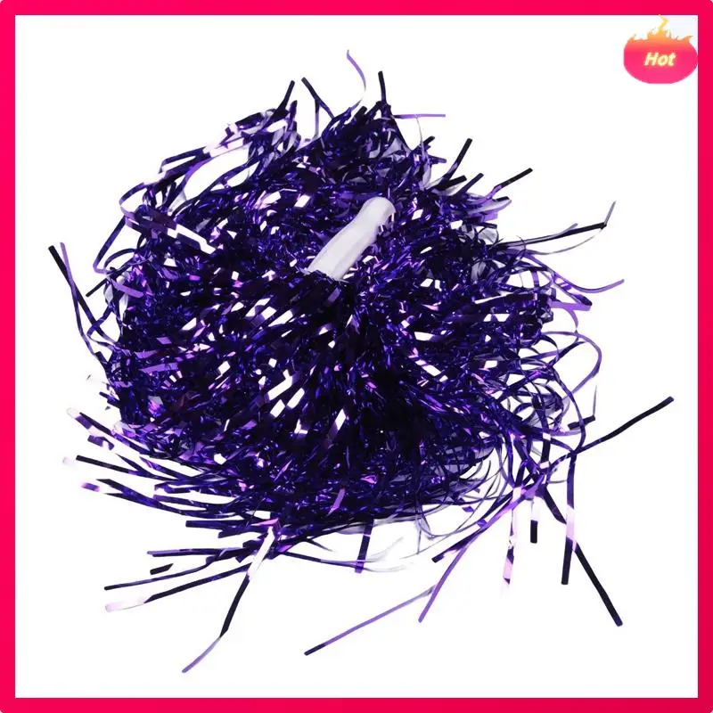 Multi 48Pcs Cheerleading Pom Poms Metallic Foil Cheer Pom Poms With Plastic Handle For Adults Kids Cheerleaders Party Purple