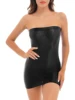 Sexy Women Oil Glossy Sheer Bodycon Dress Females See Through Strapless Pencil Dress Smooth Tight Mini Dress Clubwear 2