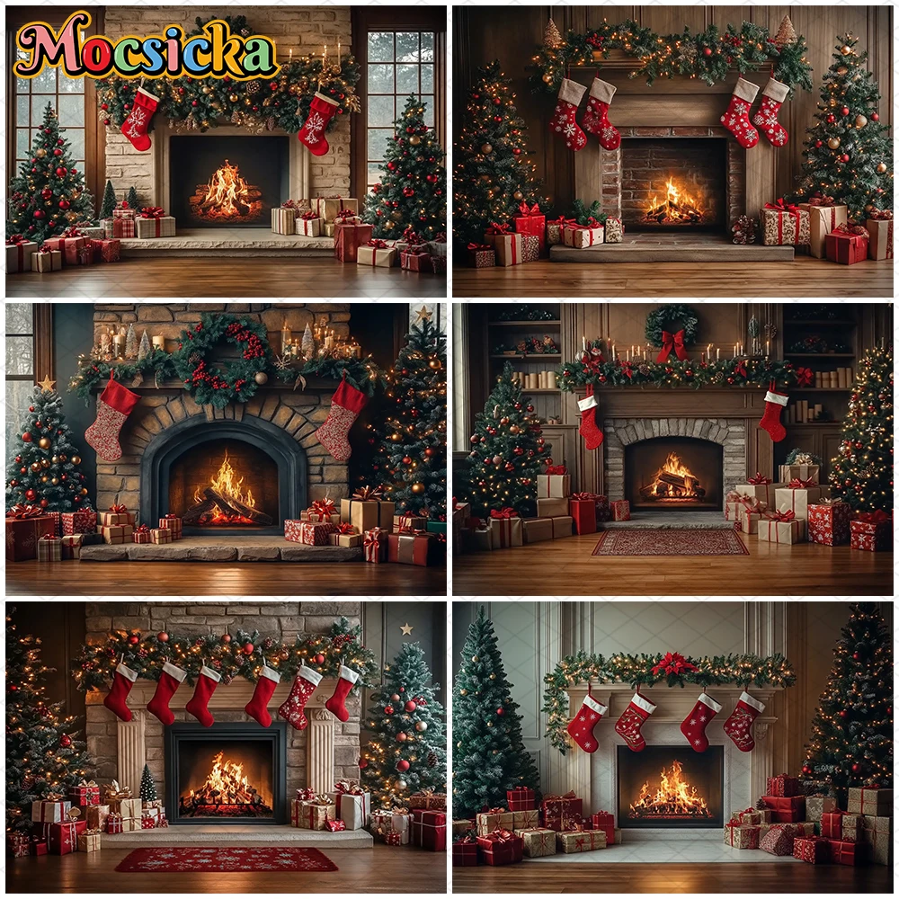 Mocsicka Christmas Photography Backdrop Home – The Realistic Floor-to ...