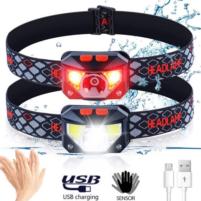 8 Modes Motion Sensor XPE+COB LED Headlamp Flashlight USB Rechargeable  Waterproof Camping Head lamp Fishing Running headlight