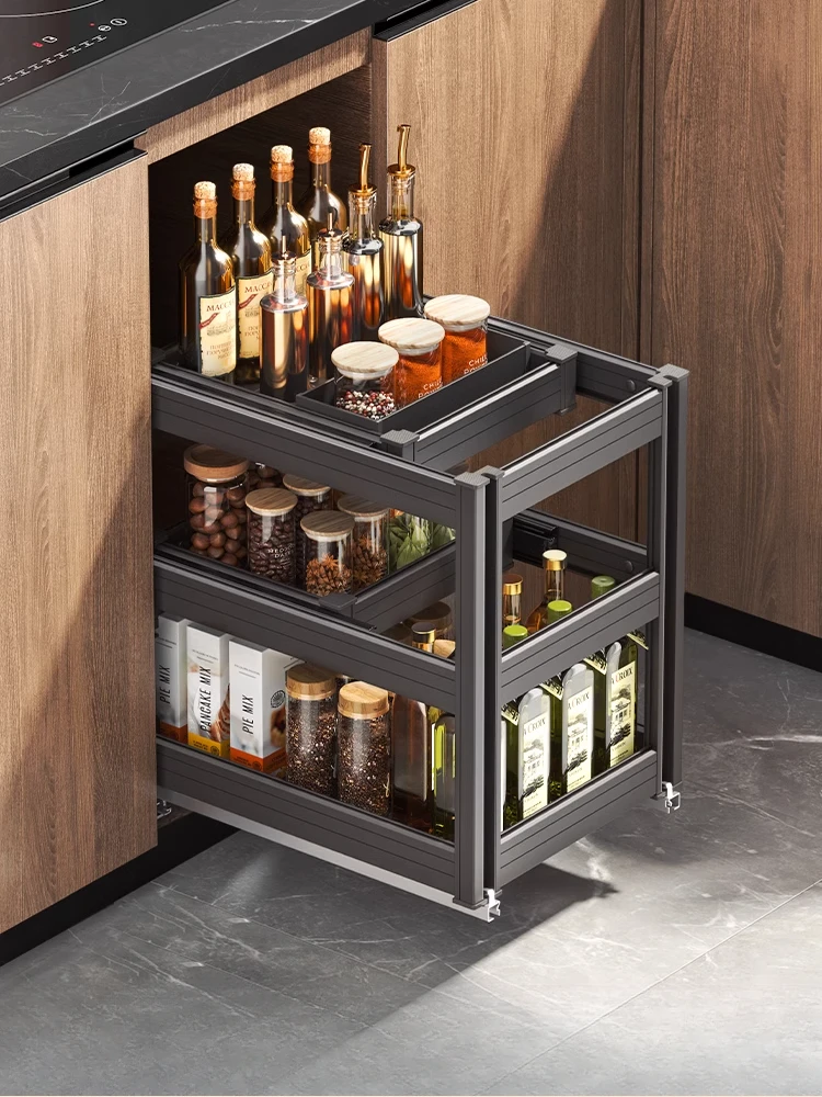Kitchen Cabinet Seasoning Drawer Type 304 Stainless Steel Drawing Slide Dishes Seasoning Magic Locker