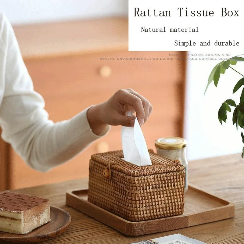 

Rattan Tissue Boxes Home Decoration Handmade Desktop for Barthroom Hotel and Office Tabletop Decor Nordic Paper Holder