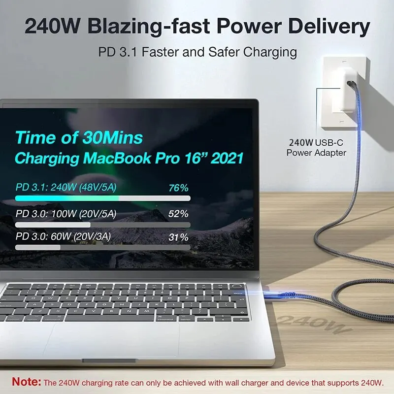 썬더볼트 3/4 노트북, 아이폰 15 프로 맥스 SSD용, 240W USB4 케이블, C타입 고속 충전 코드, 40Gbps 데이터 전송, 8K60Hz
