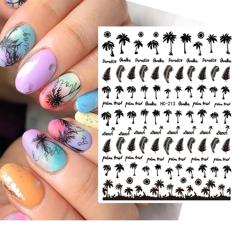 NailArtSummerPalmCoconutTreeNailStickersBackGlueNailDecals