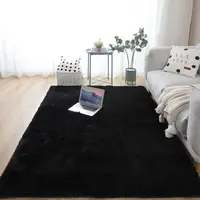 Shaggy Carpets For Living Room Bedroom Modern Black Solid Color Plush Floor Fluffy Mats Kids Room Faux Fur Area Rug Non-slip Mat 1