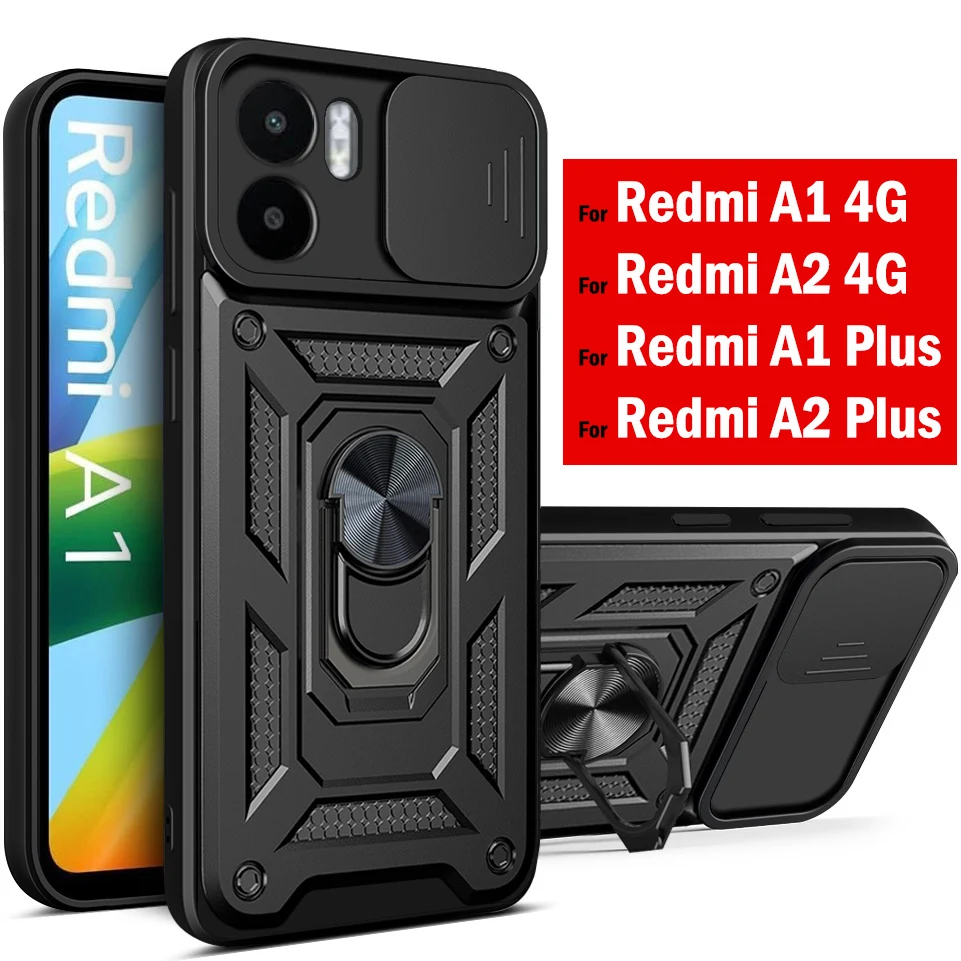 SEAHAI Cover Per Xiaomi Redmi A1/A2 - Custodia Protettiva Militare Con Supporto 360° E Anello Magnetico, Paraurti Morbido Rosso
