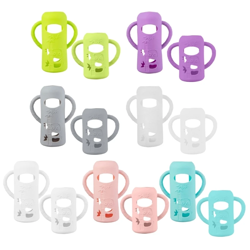 Milk Bottle Feeding Bottle Glass Milk Bottle Bottle Grip Handle Soft Silicone Protective Cover for 120/250ml Glass Baby Bottles Handle Grip Case Shockproof Sleeve Protector