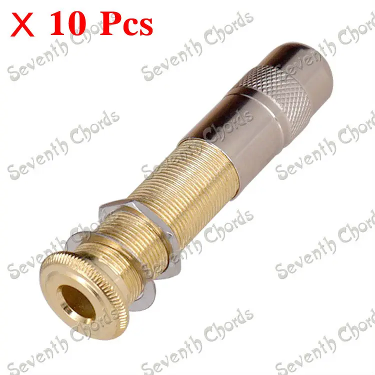 

10 Pcs 1/4" 6.35mm Brass Threaded Cylinder Jacks output Input Plug Sockets and Threaded bushing Sleeve for Guitar Bass