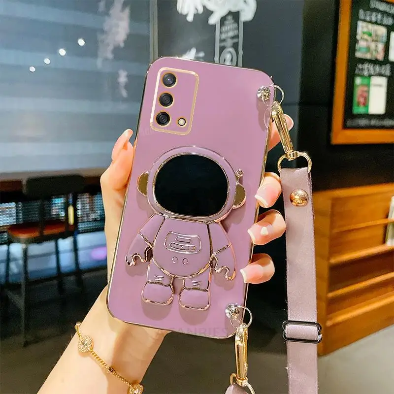 Crossbody Lanyard Plating Case with Silicone Astronaut Holder Cover