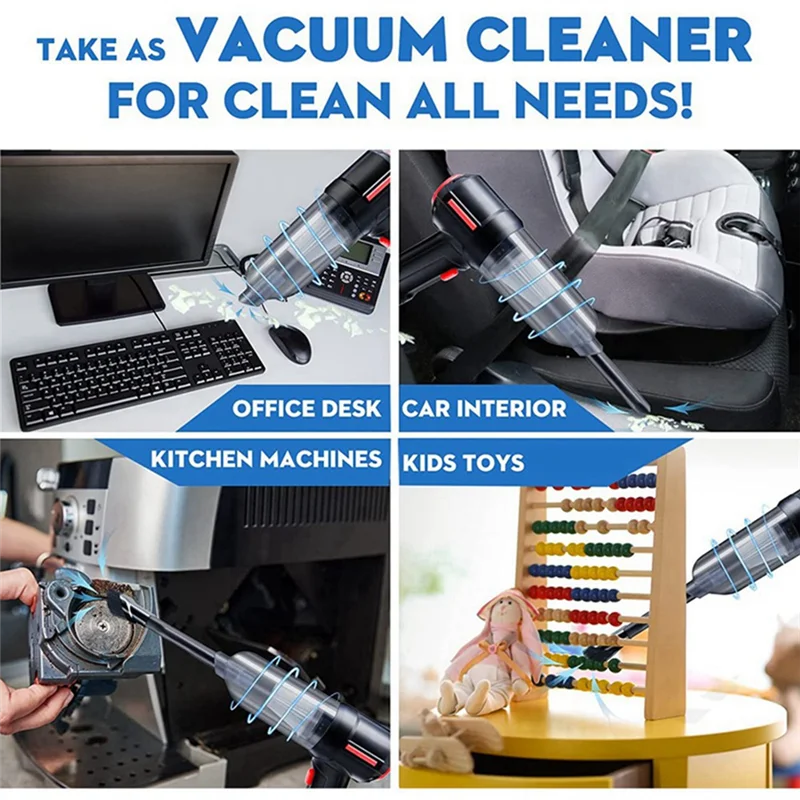 Compressed Air Duster & Mini Vacuum Keyboard Cleaner 3-In-1, Portable Electric Air Can, Cordless Computer Cleaning Kit 6