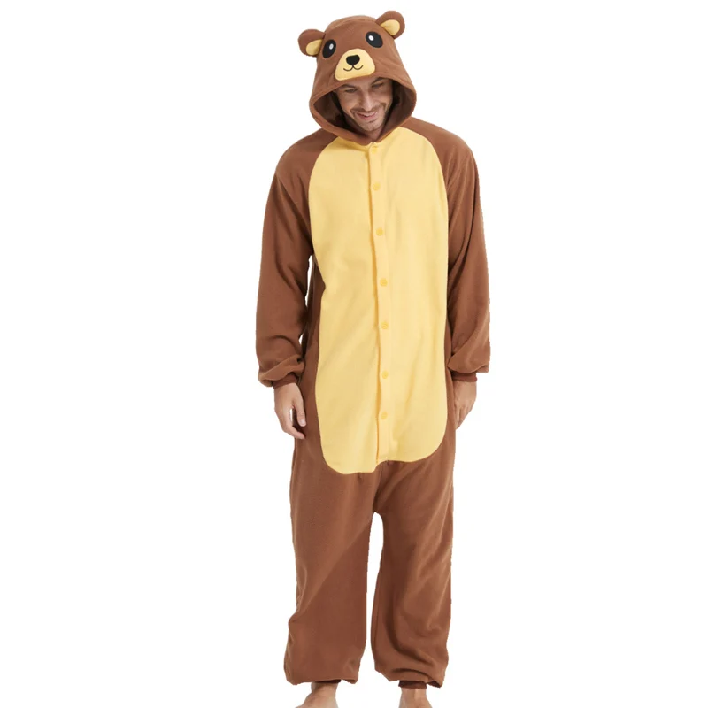 Two colors bear men animal costume cosplay game kigurumi black jumpsuit pajamas Halloween Christmas party hooded cartoon pajamas