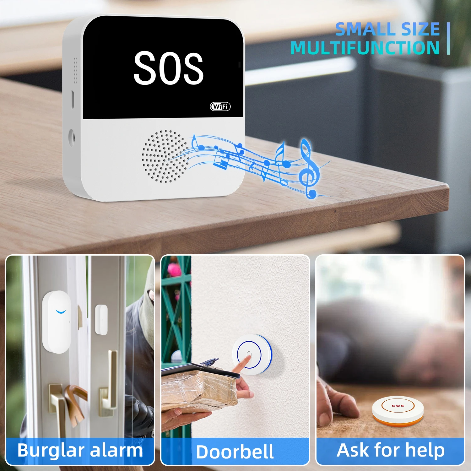 Angus smart home wireless pager elderly emergency alarm call bell mobile graffiti app one click layout or remove the alarm bell