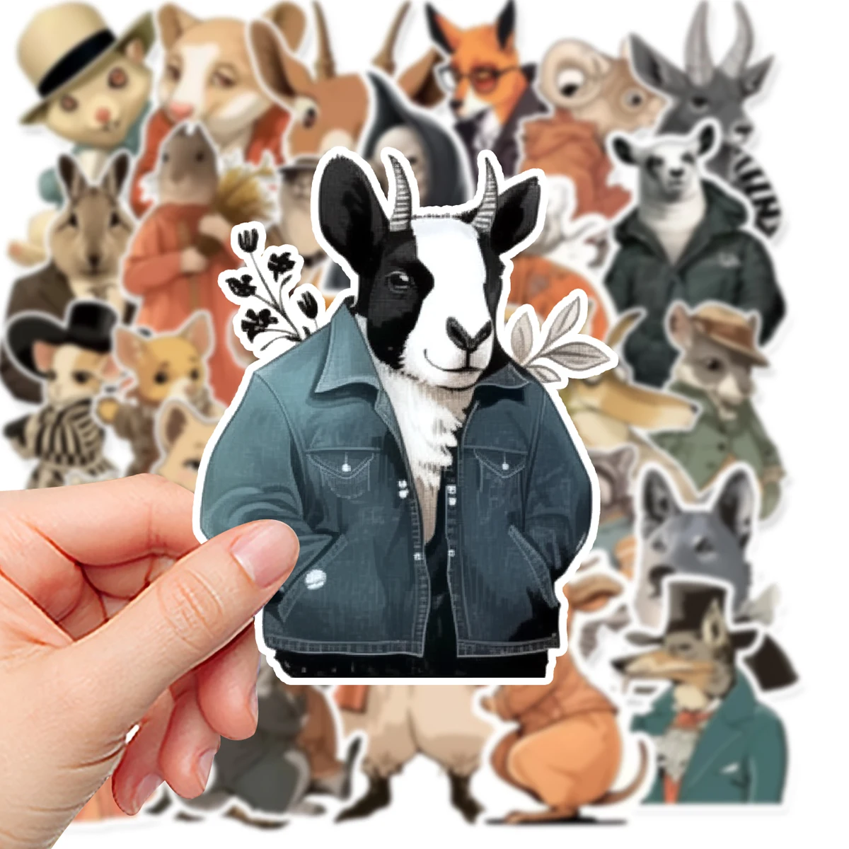 Label Stickers 50pcs Retro Animal Stickers Abstract Cool Style Waterproof