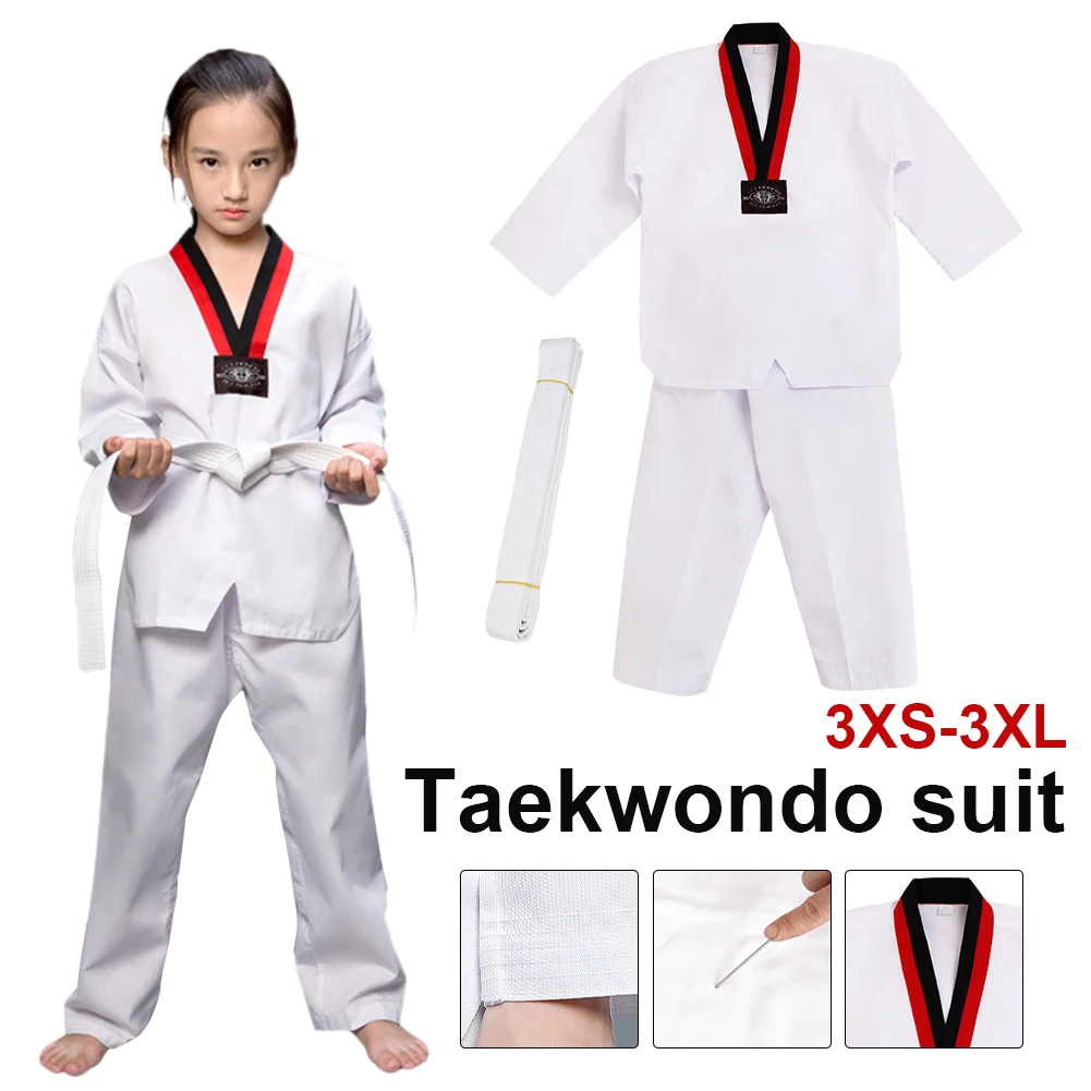 White Taekwondo Uniforms WTF Karate Judo Taekwondo Training Clothes Children Adult Unisex Long Sleeve TKD Clothing