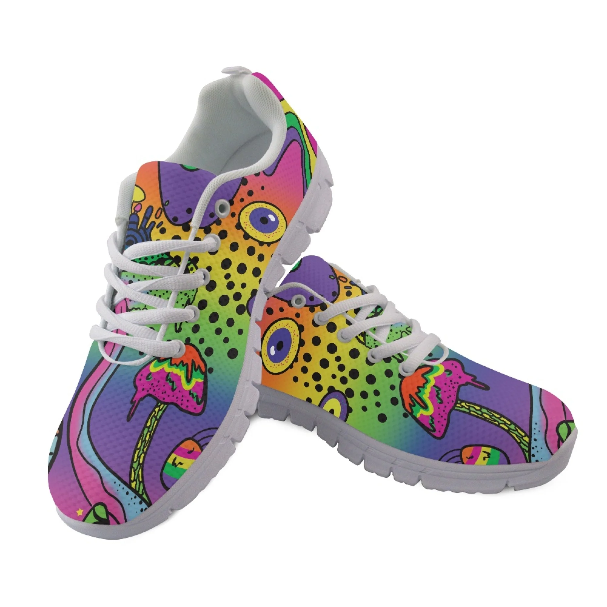 

Yikeluo Woman Shoes 2022 Designer Cartoon Mushroom Pattern Printing Lace Up Sneakers Fashion Platform Shoes Zapatillas Mujer