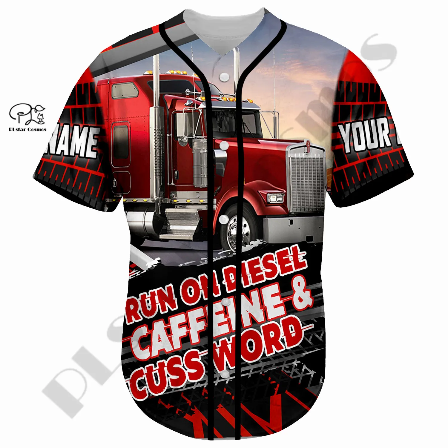 PLstar Cosmos Trucker Job Worker Custom Name Baseball Shirt Jersey NewFashion 3DPrint Summer Funny Beach Short Sleeve Casual A-1