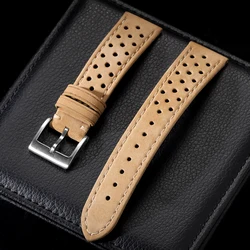 Elegant Cowhide Leather Watch Strap - Soft, Breathable, Retro Design - 22mm (Matte - Khaki)