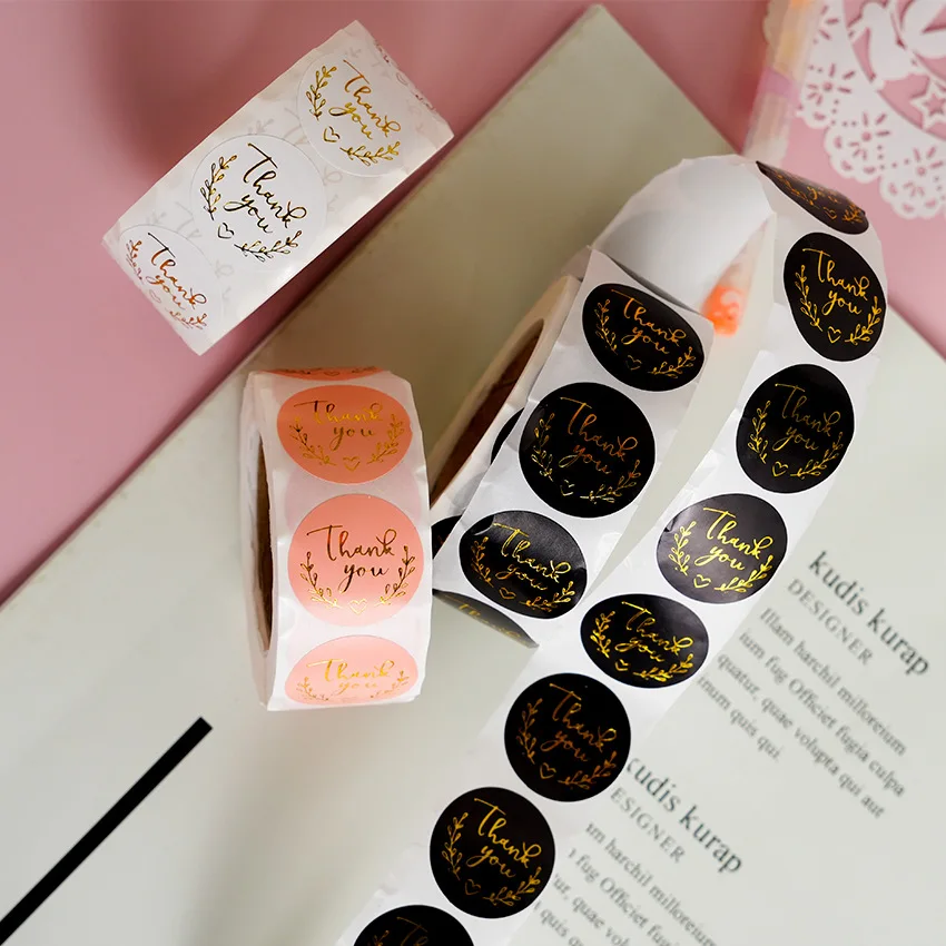 500Pcs 2.5cm/3.8cm Gold Thank You Stickers Round Label For Small Business Baking Packaging Wedding Gift Sealing Stickers Decor