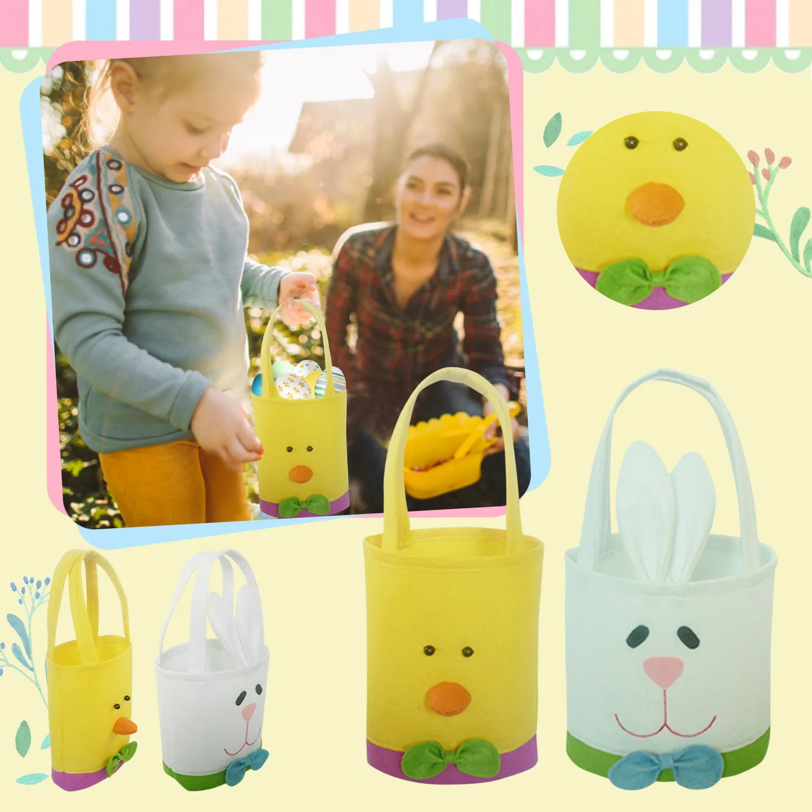 Supplies Rabbit Decor Non-Woven Kids Easter Egg Storage Bucket Bunny Basket Easter Party Wedding Holiday Banquet Anniversary