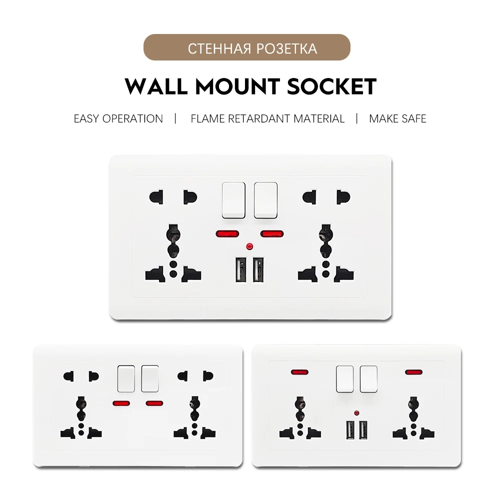 Universal Wall socket 128type 5 Hole 13A Universal Socket With 2.1A