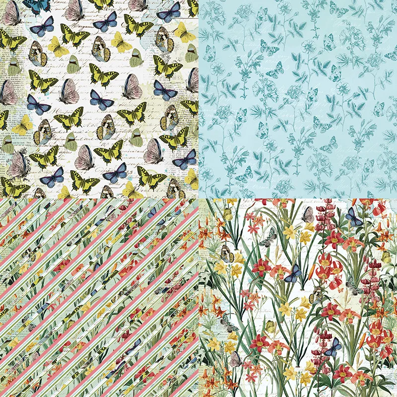24Sheets/Set Vintage Flower Material Ppaper DIY Scrapbooking Journal Base Collage Photo Props Gift Wrapping Decoration Paper