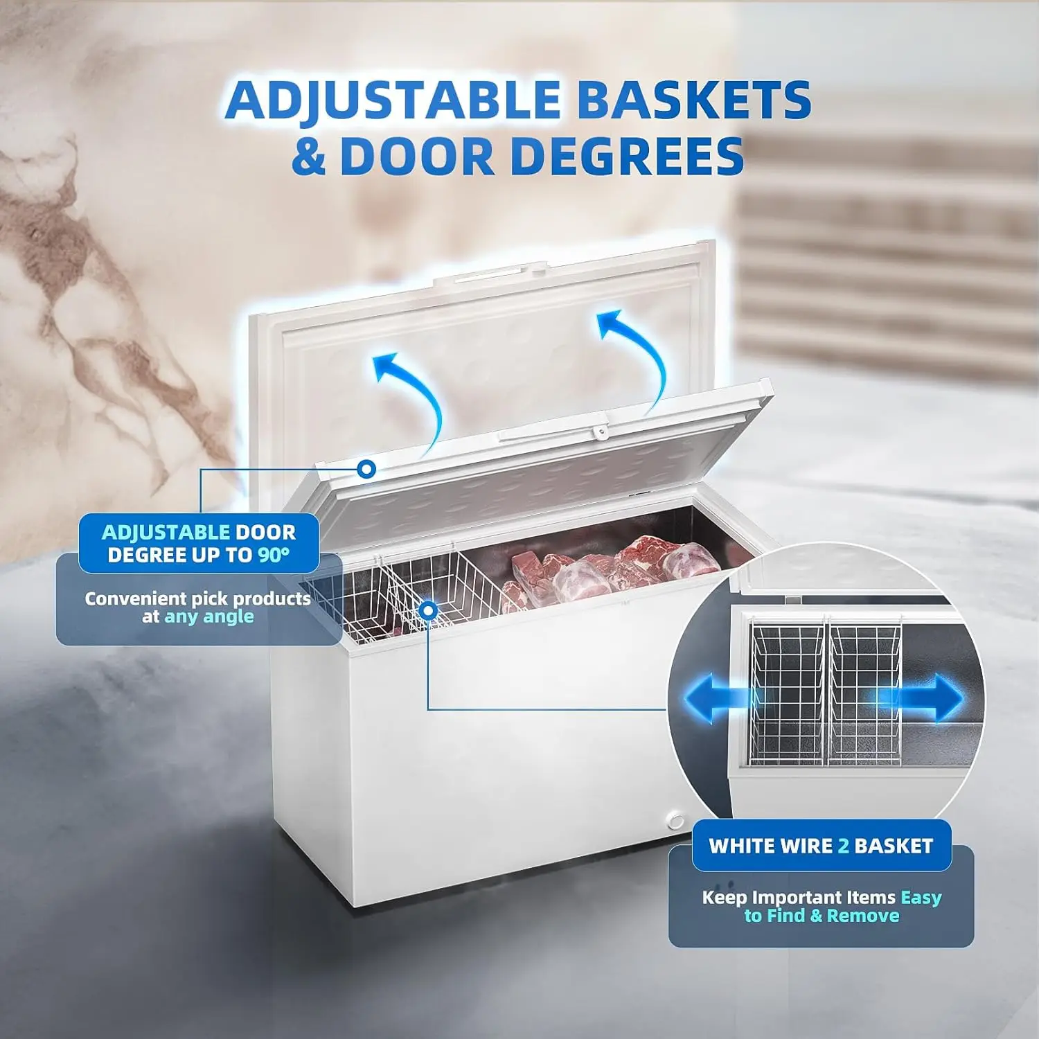 16 Cu.Ft. Chest Freezer 2 Removable Baskets Freezer Top Door 7 Temperature Control from -13℉-14℉ Energy Saving Home 4