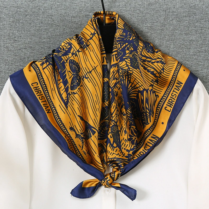 

Spring 70*70cm New Fashion Square Silky Scarf Women Luxury Design Outdoor Soft Head Scarf Small Silky Head Wrap Shawl Hijab Lady