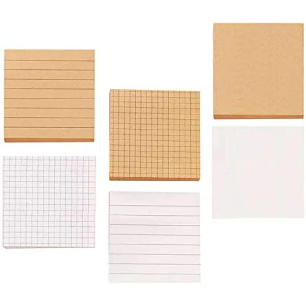 Kraft Paper and White Blank Lined Grids Pages  80 Sheets Sticky Notes Notepads Self-Stick Memo Pads 1pcs 80 sheets sticky notes self stick lined notepad 7 3 x 7 3cm blank