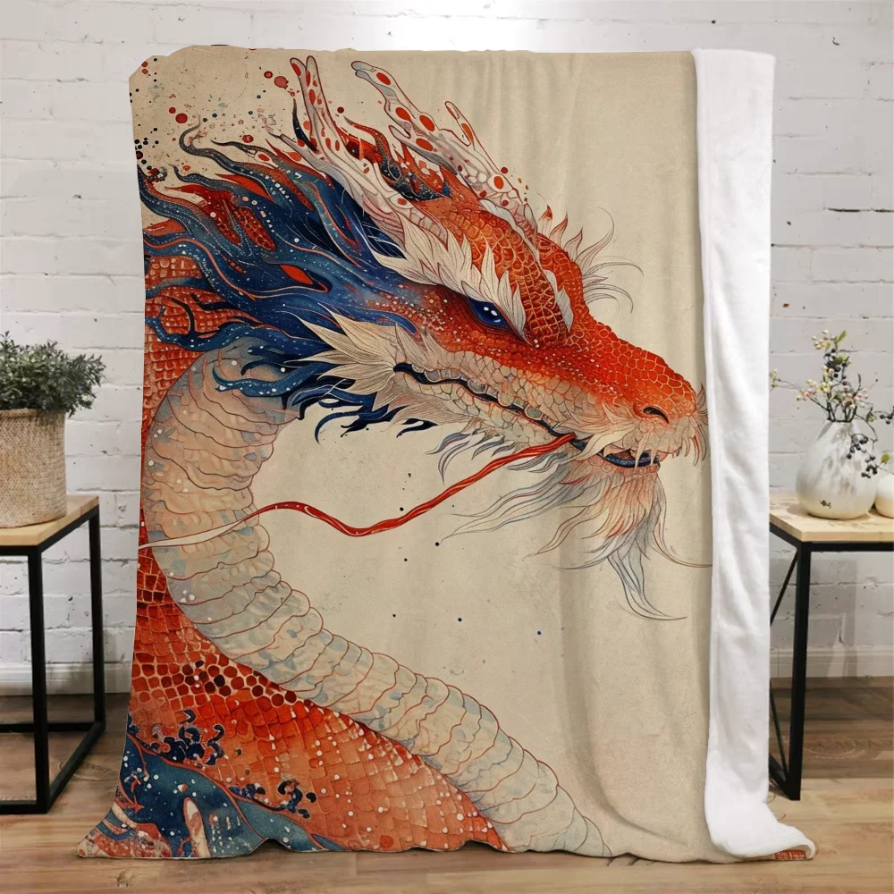 Chinese Dragon Knitted Plaid Fluffy Soft Blankets Sofa Decoration Summer Blanket King Size Interior for Home Microfiber Bedding 2