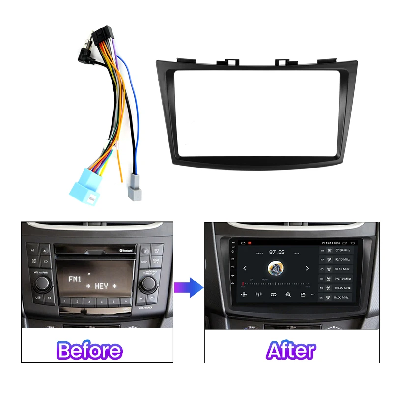 2 Din 9 INCH Car Radio Frame for SUZUKI SWIFT 2011-2015 Fascia Dashboard Install Surround Trim Kit Stereo Panel Wires Control