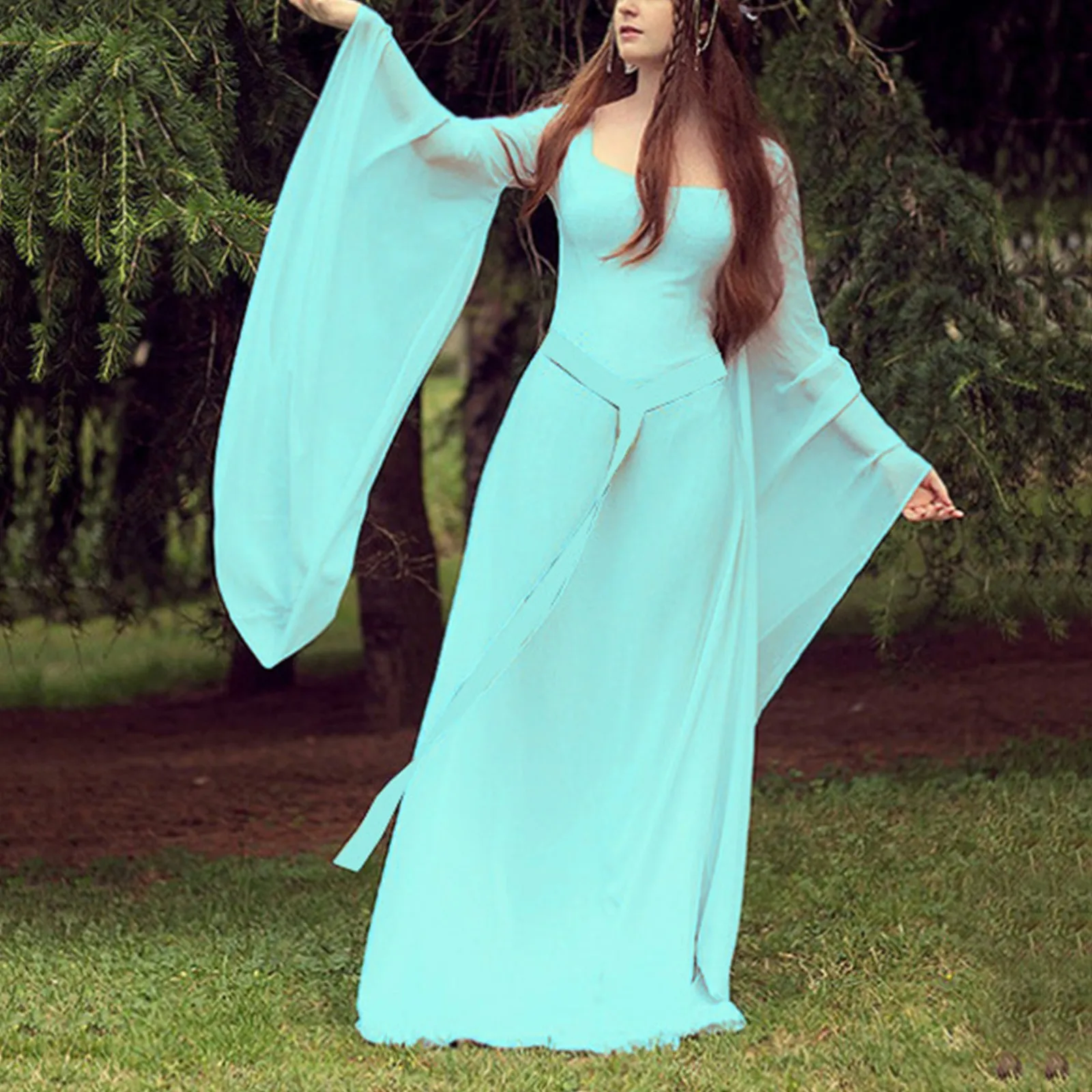 

Ladies Medieval Performance Costume Cos Vintage Halloween Holiday Dress Solid Color Elegant Off-The-Shoulder Maxi Dress