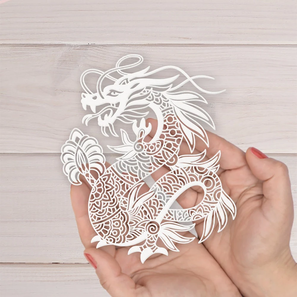 Chinese Happy New Year Dragon Lantern Metal Cutting Dies Blessed Paper Cutout for The Year of Gragon Window Decoration Craft 3