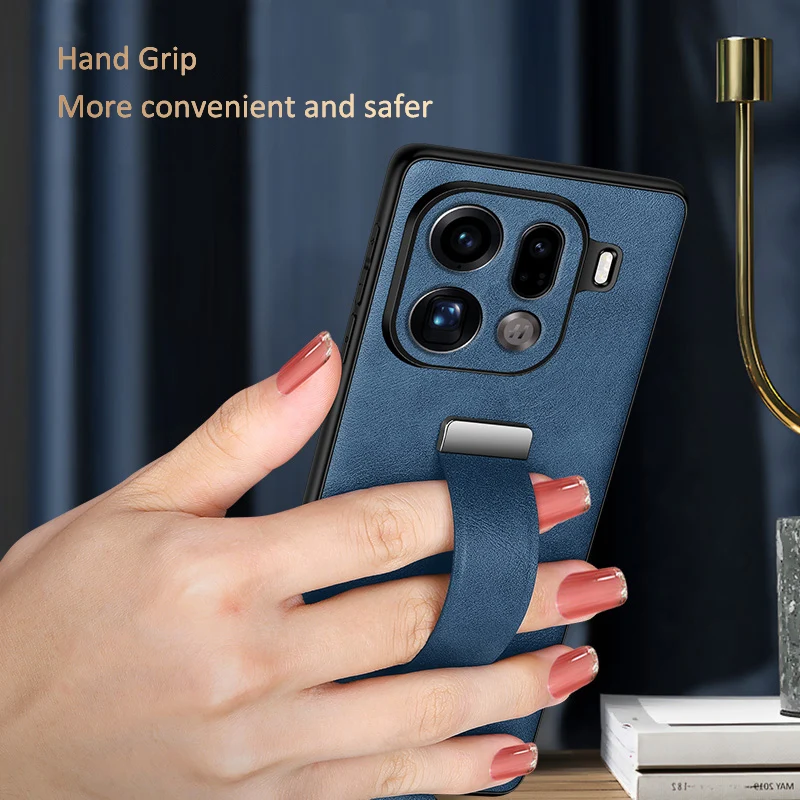 Premium PU Leather Finger Grip Strap Case - Elegant Handheld Protector
