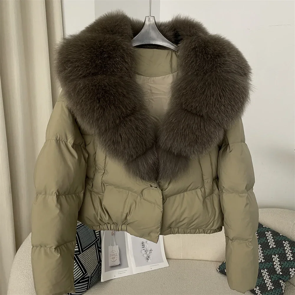 Down Jacket Women Short Puffer Jacket Thick New Big Natural Real Fox Fur Coat  Autumn Winter Female White Duck Down Coat Feather 4