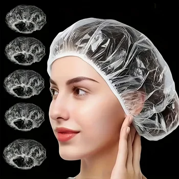 Cuffia da doccia usa e getta elastica di alta qualità da 200/100/50 pezzi - Plastica trasparente da viaggio, cura dei capelli, copricapo da nuoto e da bagno - Design durevole e igienico, vestibilità forte, comoda per raccogliere e proteggere i capelli | Copricapo stabile e antiscivolo | Accessori da toilette usa e getta 1