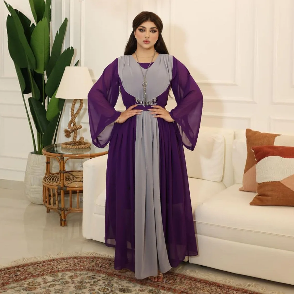 

Muslim Eid Large Swing Splice Dress Stitched Tassel Dubai Plus Size Women Dresses Ramadan Abaya Caftan Kaftan Elegant Vestidos