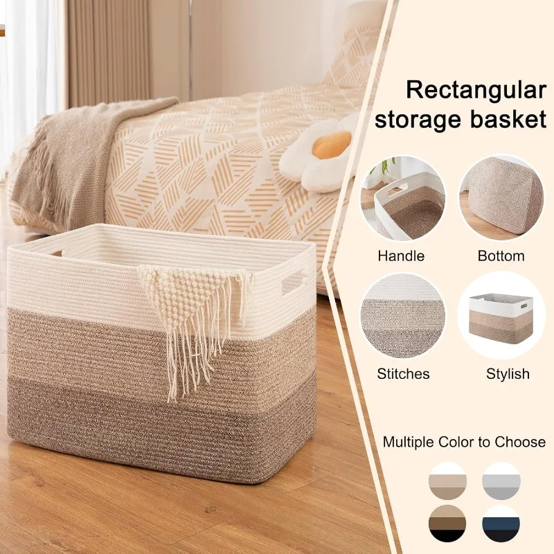 108L Super Large Blanket Basket, 25”x16”x16”(108L) Rectangle Woven Baskets for Storage 5