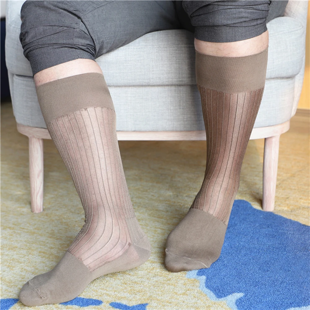 Mens Formal Dress Stocking Business Suit Long Tube Solid Color Stockings 1 Pairs Lot Striped Casual Sexy Knee High Dress Socks thigh high stocking open toe socks pressure support hose anti slide silicone dot high elastic stocking