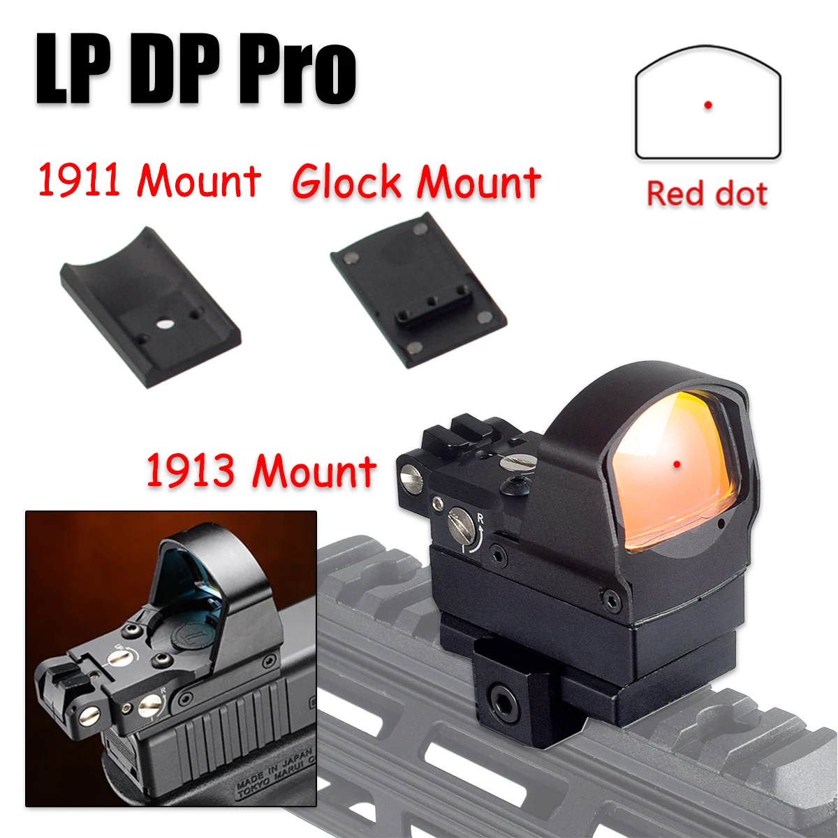

Metal LP DP Pro Red Dot Reflex Sight Scope With Airsoft KSC KWA Glock 1911 1913 Mount Hunting AR15 AK47 Aluminum CNC Riflescope