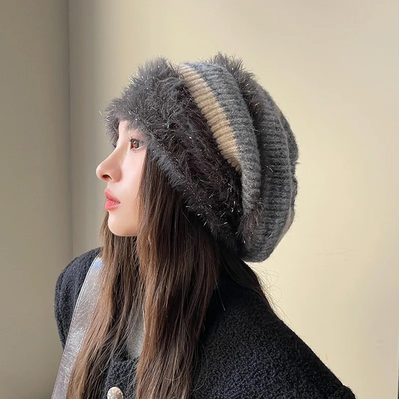 Autumn and winter fashion women's ear protection pile cap, cold cap, windproof and warm sleeve, knitted plush winter cap HatH275 3