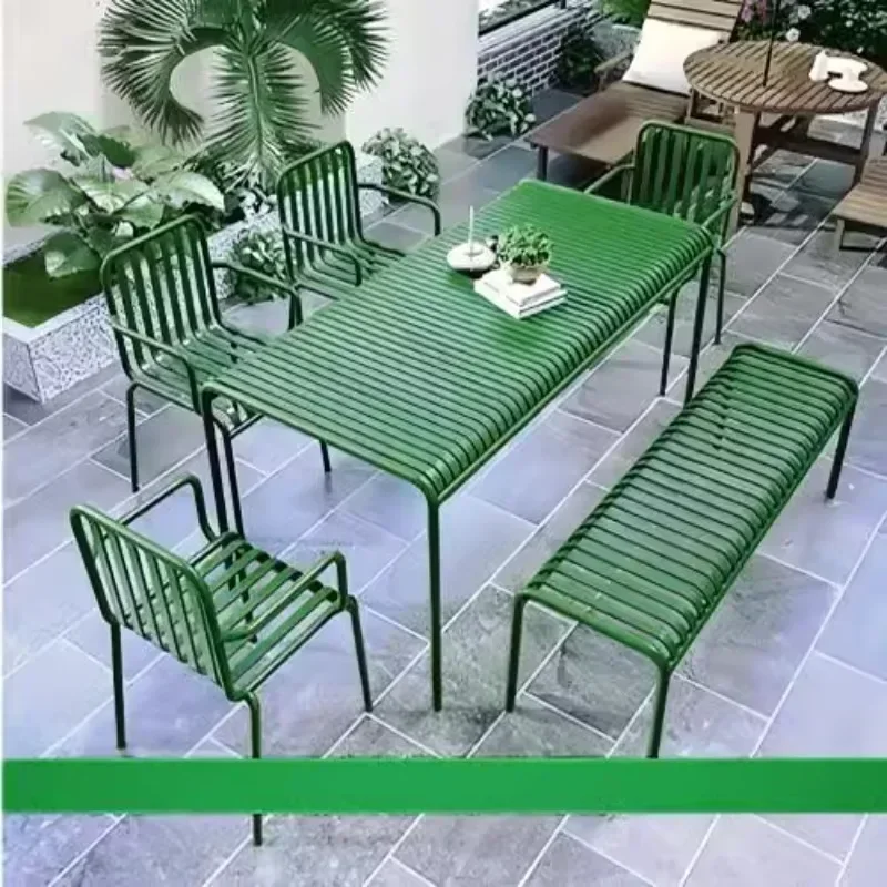 Modern Simple Courtyard Outdoor Tables and Chairs Milk Tea Shop Cafe Wrought Iron Color Outdoor Tables and Leisure Beach Chairs