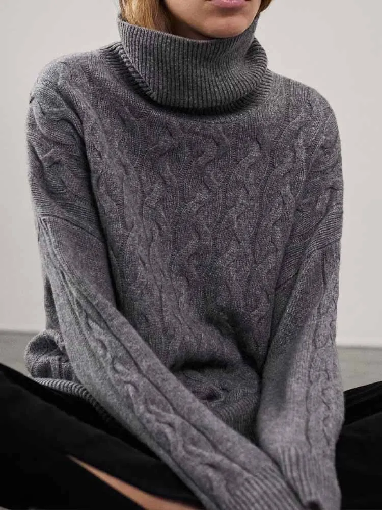 

Women New Fashion Twisted flower decoration Wool blended Knitted Sweater Vintage High Neck Long Sleeve Female Pullovers Chic Top