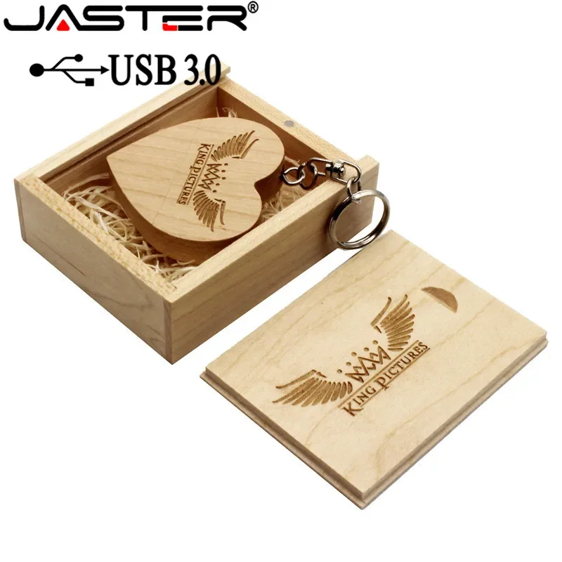 Jaster-madeira Usb 3.0 Flash Drive com Caixa Love Heart Modelo Memory Stick Presentes de Casamento Logotipo Personalizado 64gb 16gb 32gb 4gb - Imagem 3