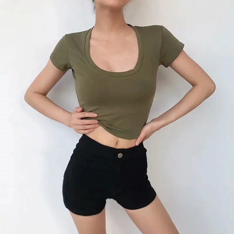 

MRMT 2024 Новая женская футболка с высокой талией и U-образным вырезом, короткий хлопковый топ с коротким рукавом для йоги