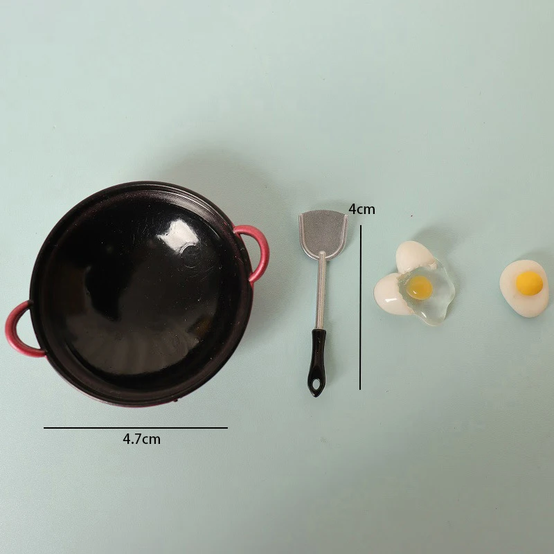 Miniature Dollhouse Kitchen Cookware Set - Egg, Spatula, Frying Pan, and Food Accessories