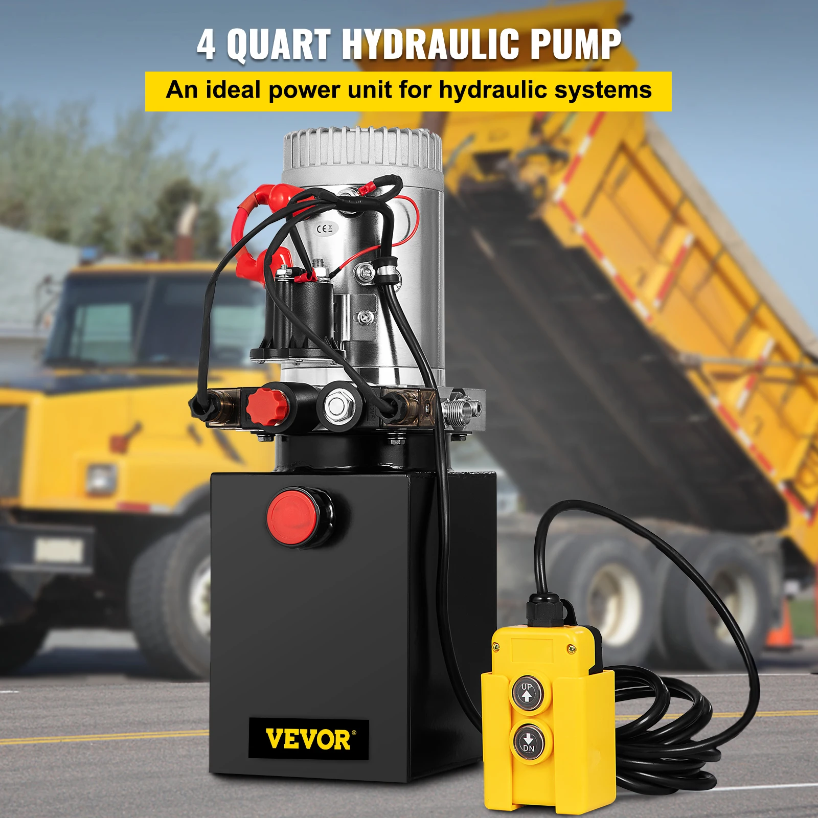 VEVOR Hydraulic Pump Double Acting Hydraulic Power Unit 4L Steel Tank Hydraulic Pump Power Unit 12V for Dump Trailer Car Lifting 2
