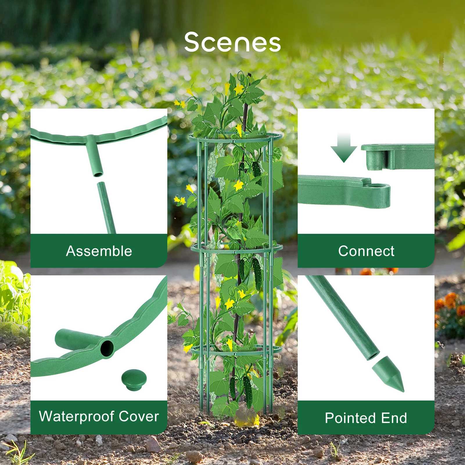 8 Packs Plant Support Stakes, Stackable Flower Support Stake, Plant Supports with 65Ft Twist Tie, Stakes for Garden Indoor