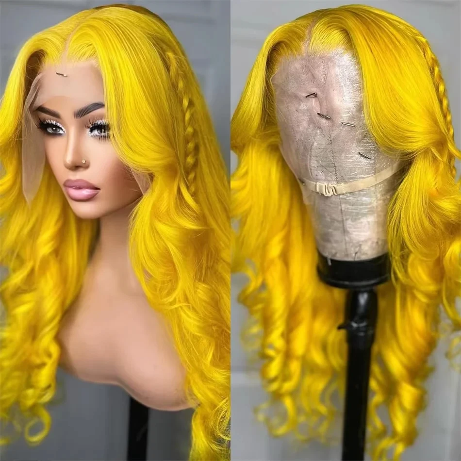 Light Yellow 13x4 HD Lace Frontal Wig Human Hair Body Wave Transparent Lace Wig Yellow Colored Human Hair Wigs 250 for Women 1