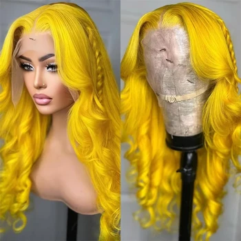Light Yellow 13x4 HD Lace Frontal Wig Human Hair Body Wave Transparent Lace Wig Yellow Colored Human Hair Wigs 250 for Women 1