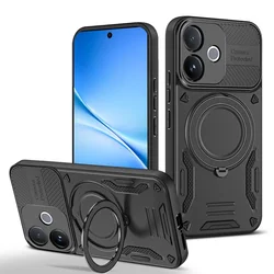 Magnetic Adsorption Case with Metal Ring Holder - Magsafe Compatible for Vivo V50 Lite (Black)